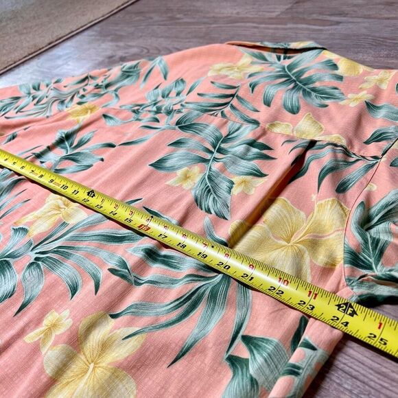 Bermuda Bay Men's Orange Green Yellow Hawaiian Floral Silk Button Up Shirt Large - Picture 4 of 7